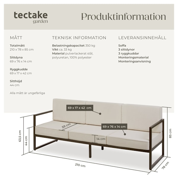 tectake Loungesoffa Comosa 3-sits Beige