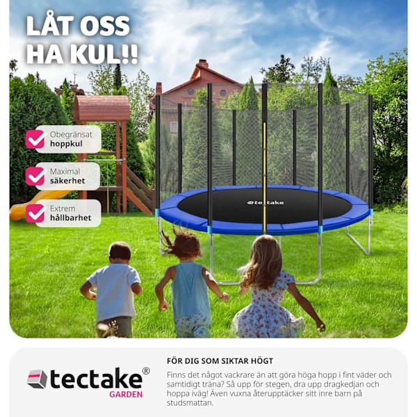 tectake Studsmatta Garfunky med skyddsnät , upp till 80 kg - 396 cm Blå