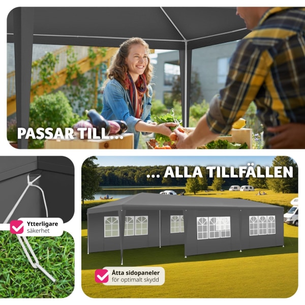 tectake Paviljong Elasa 9x3m med 8 sidopaneler grå