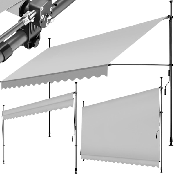 tectake Spännmarkis och soltak med handvev, höjdjusterbar - 400 x 180 cm Ljusgrå