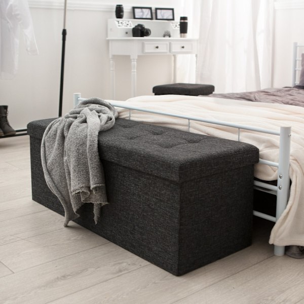 tectake Hopfällbar sittbänk med förvaringsutrymme 110 x 38 cm Mörkgrå