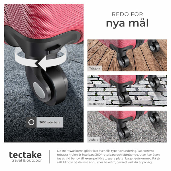 tectake Resväskor 4 set Pucci, bagage av ABS-hårdplast Vin, röd