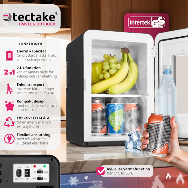 tectake Bärbart mini-kylskåp med 2 i 1 funktion 27x31x41cm Svart