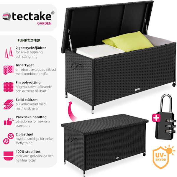 tectake Dynbox Kiruna med lock Svart