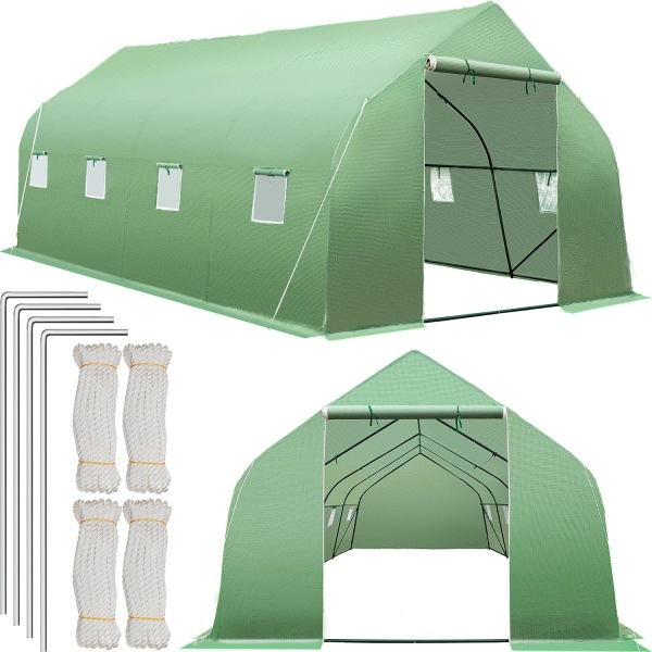 tectake Plastväxthus tält med 8 fönster 600x300x205cm Grön