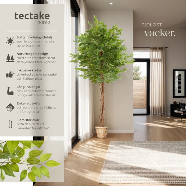 tectake Konstgjort fikusträd Fida, naturtrogen textur - 180 cm Grön