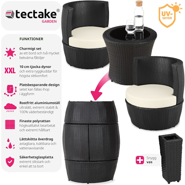 tectake Loungeset i konstrotting Nice 2+1+1 Svart