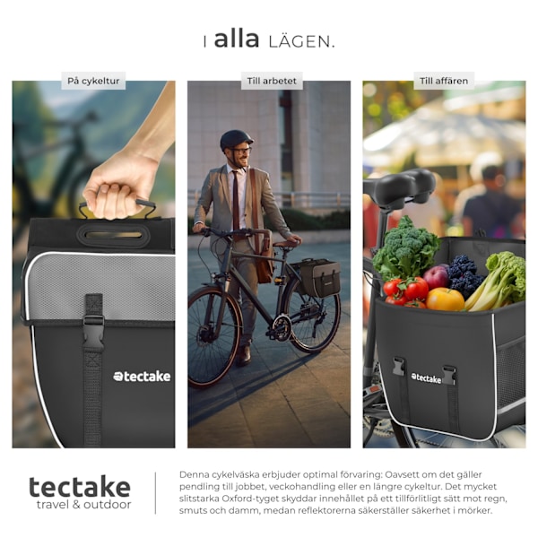 tectake Cykelväska med reflexränder 35 l Svart