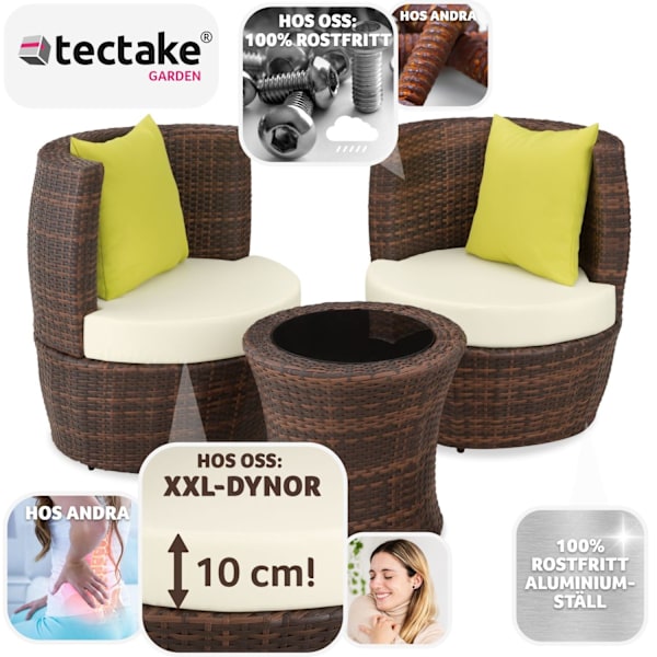 tectake Loungeset i konstrotting Nice 2+1+1 Brun