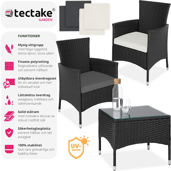 tectake Loungeset Luzern i konstrotting 2+1 inkl överdrag i 2 färger Svart