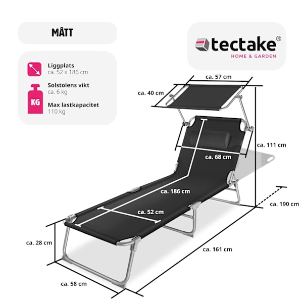 tectake 2 Solsängar Chloé Svart