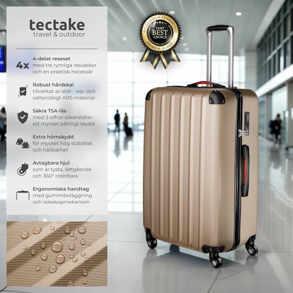 tectake Resväskor 4 set Pucci, bagage av ABS-hårdplast Champagne