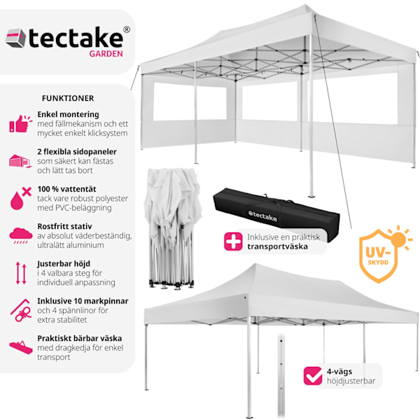 tectake Hopfällbart partytält Viola 3x6 m med 2 sidodelar Vit