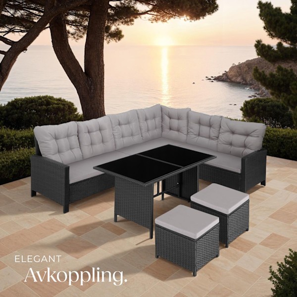 tectake Loungeset Barletta i konstrotting Svart