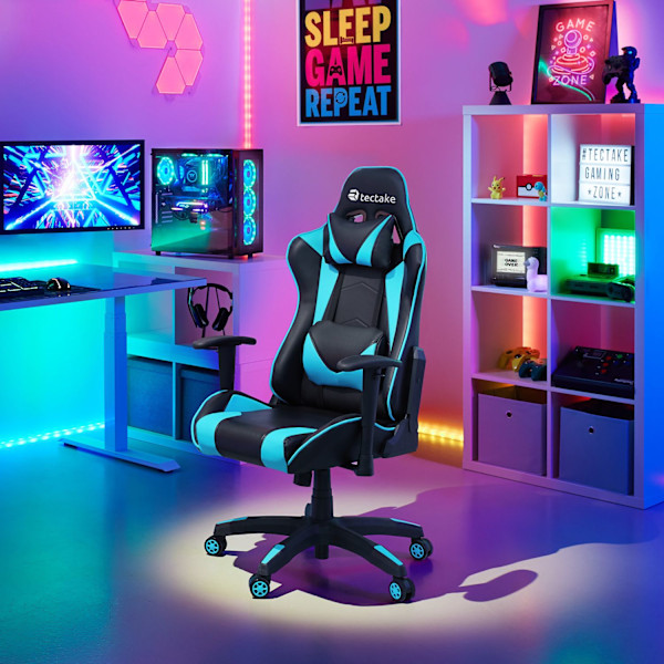 tectake Premium Gamingstol Twink Azurblå