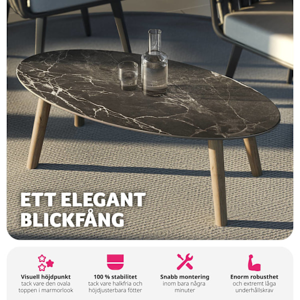 tectake Ovalt Soffbord Acerra, marmorlook 100x50x34,5 cm Natur