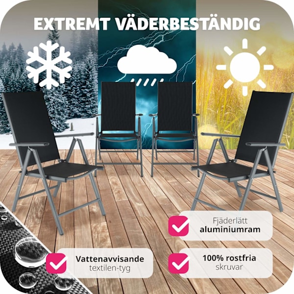 tectake 4 hopfällbara trädgårdsstolar i aluminium Grafitgrå