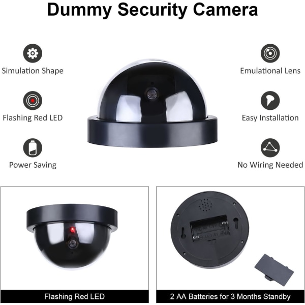 4-pack Dummy Security Dome-kameror med blinkande LED-lampor svart