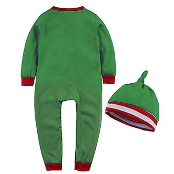 Babykläder för pojke och flicka, juldräkt med Santa-romper, jumpsuit och hatt, juloutfit (6-12 månader, grön)