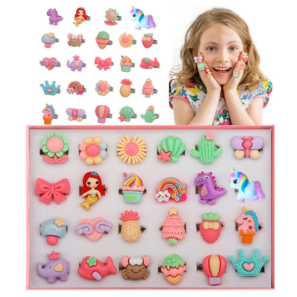 Smyckesringar för små flickor i en låda, (24 stycken frostade juvelringar)