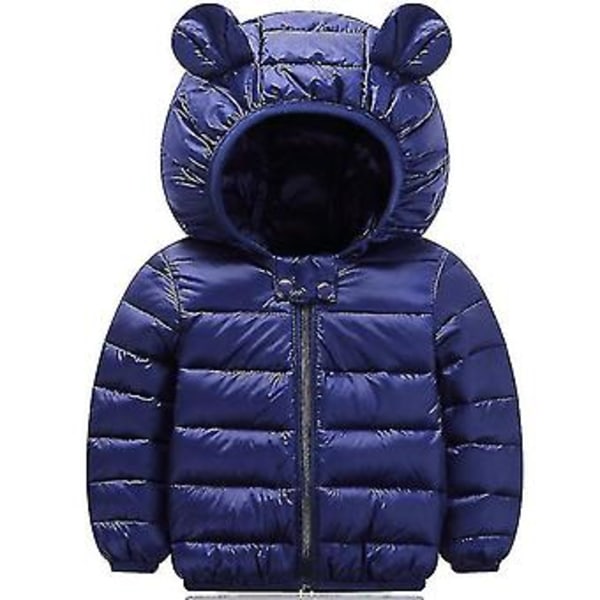 Barn Baby Huvad Puffjacka Toddler Vinter Zip Up Vadderad Jacka Ytterkläder (100CM Marinblå)