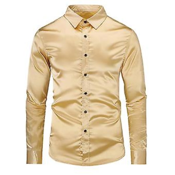 Herrar Casual Mode Glittrande Långärmad Slim Fit Formell Skjorta (3XL guld)