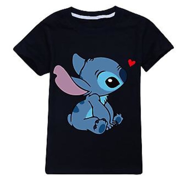 Barn Disney Lilo & Stitch Tryckt Cartoon Casual Sommar Kortärmad Rundhals T-shirt Toppar Pojkar Flickor Fans Presenter (7-8 År Svart)