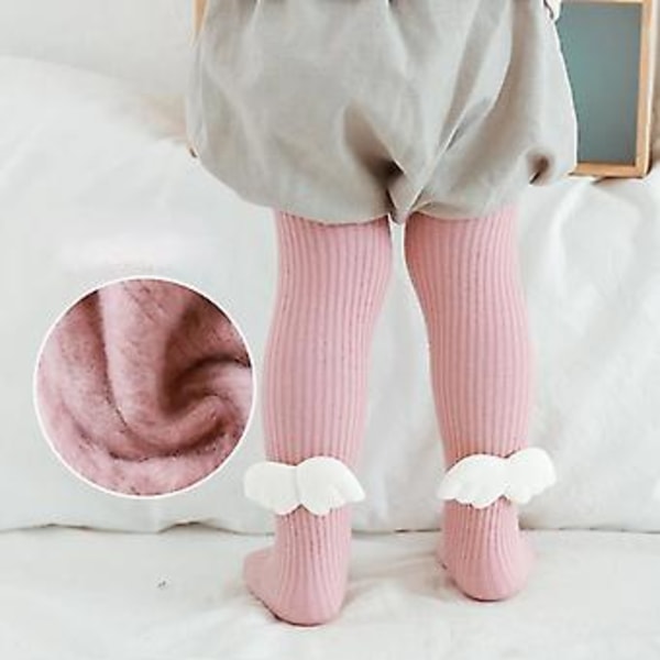 Baby flicka pojke varm tjock strumpbyxa fleece inuti stickad ängel vingar spädbarn småbarn leggings tights byxor strumpor vinter 0-8y 1-2y Vit