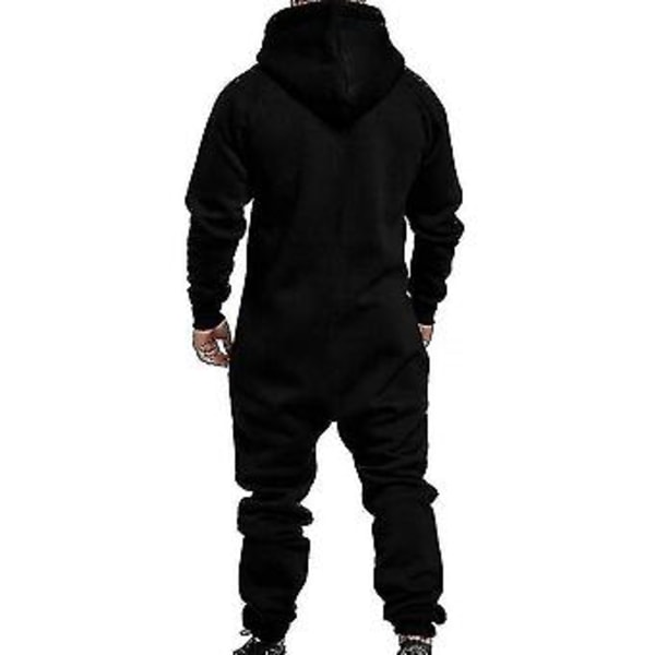 Vuxen Onesie All In One Zip-up Playsuit Herr Jacka Huvtröja Overall En Del Unisex Nattkläder Vinter Varma Fleece Pyjamas Sport Overall 2XL Svart