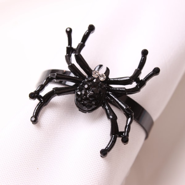 12 delar Halloween Servettringar - Svart Rhinestone Spider Servett