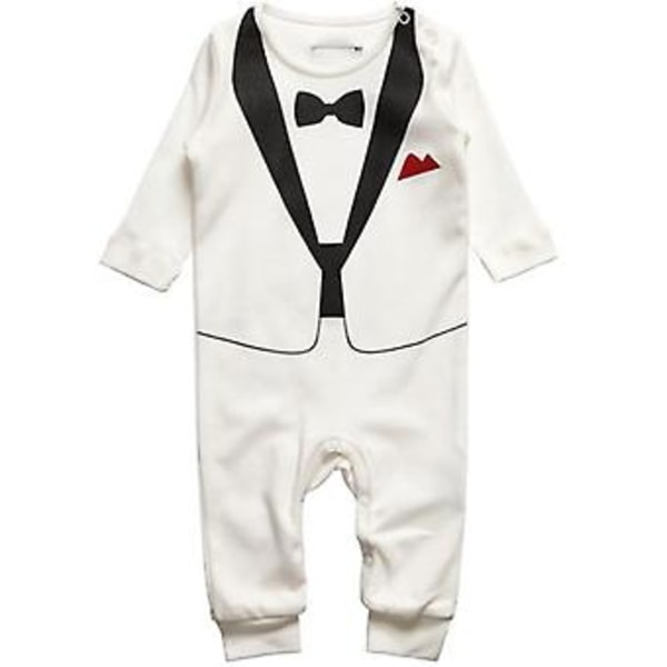 Formell Babypojke Smoking Tuxedo Tryck Romper Bröllop Fest Jumpsuit Fotografering Kostym (6-12 M Vit Dräkt Med Svart Fluga)