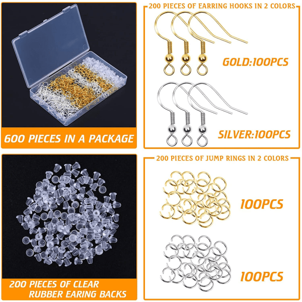 600PCS 925 Sterling Silver Örhängen Örhängen Tillbehör Kit,