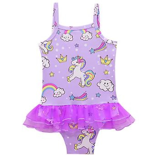 Barnflickor Cartoon Beach Unicorn En-delad Monokini Bikini Baddräkt (4-5 år)