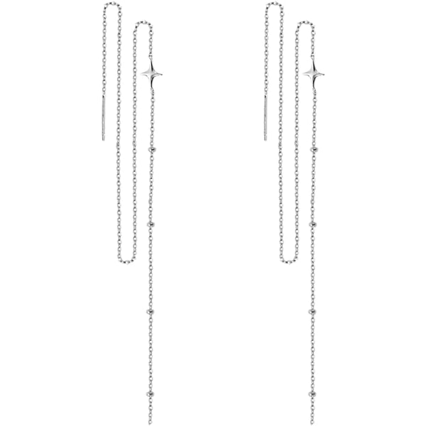 Silver Star Långa Hängande Örhängen Kedja Dam Flickor Tråd Örhängen*