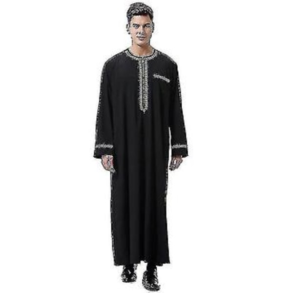 Män Mu  Saudi Robe Kaftan Dubai Tunika Lång Topp Blus Thobe Kläder Hög Kvalitet (3XL svart）