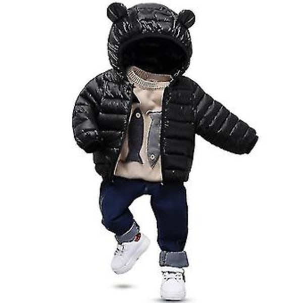 Barn Baby Huvad Puffjacka Toddler Vinter Zip Up Vadderad Jacka Ytterkläder (110mm Svart)