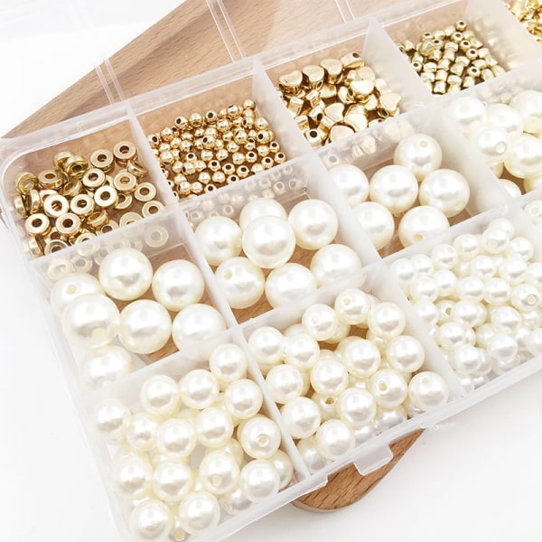 720 st vita runda pärlor 4/6/8/10/12 mm runda glaspärlor med 5 former gyllene distanspärlor för smyckestillverkning DIY-hantverk halsband armband