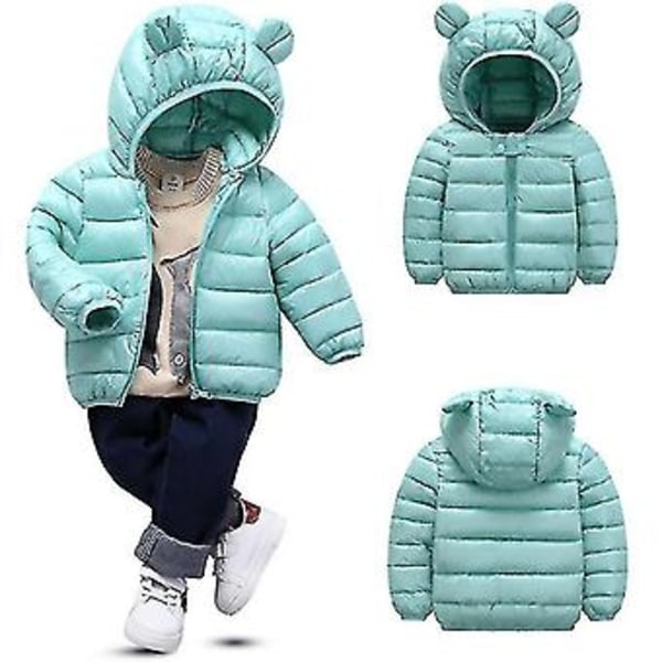 Barn Baby Huvad Puffjacka Toddler Vinter Zip Up Vadderad Jacka Ytterkläder (90CM Blå)