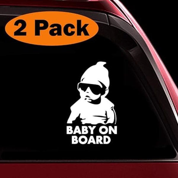2-pack Baby On Board-klistermärken för bilar - Roliga och söta säkerhetsklistermärken för bilfönster och stötfångare - Ingen magnet eller sugkopp behövs.