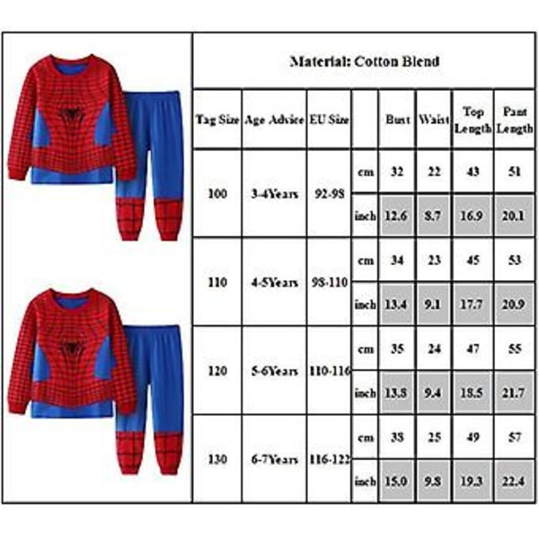 Barnpojkar Spiderman Tryck Pyjamas Set Långärmad T-shirt Bekväma Jogger Byxor Outfits Sleepwear (6-7 År)