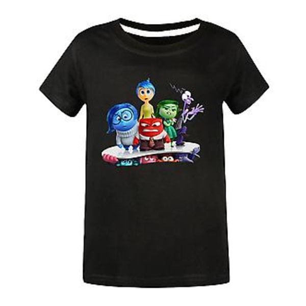 Inside Out 2 T-shirt för barn, pojkar och flickor, tryckt, sommar, casual, kortärmad, rund hals, bomull, topp, ålder 9-16 år (15-16 år, svart)