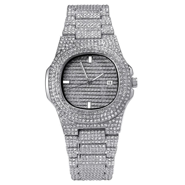 Unisex Luxury Full Diamond Watch Silver Gold Fashion Quartz Analo