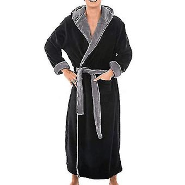 Männs Varm Huvad Vinterkappa Badrock Handduk Lång Dressing Gown (5XL Svart Grå)