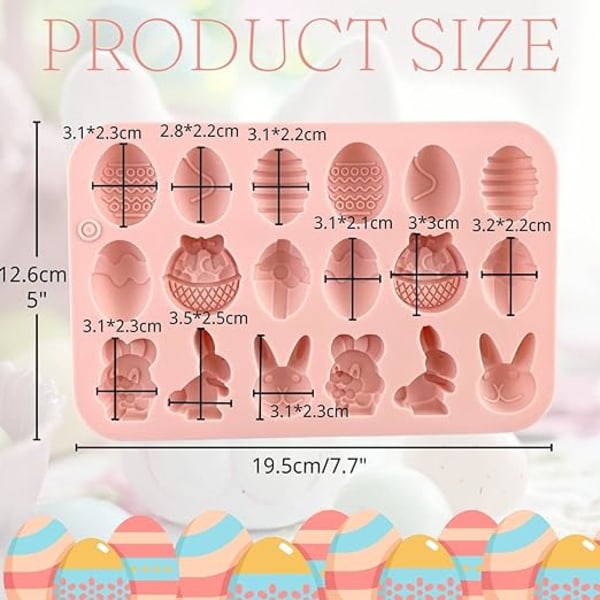 1 x 18 håls silikonform för påskchoklad, ägg, kanin, kaninhuvud, korgform, gör-det-själv-choklad, godis, geléform