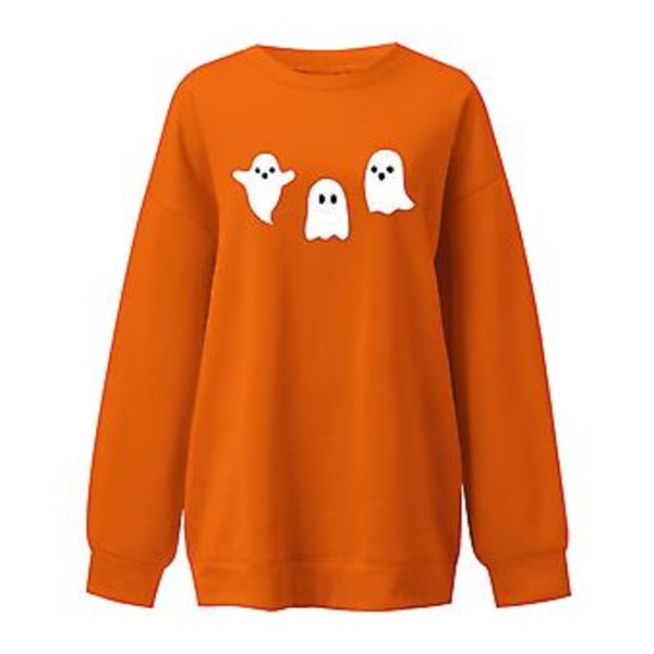 Halloween-kostymer för kvinnor, vinter, sexig rund hals, långärmad topp, tryckt vanlig sweatshirtblus, 2XL, orange