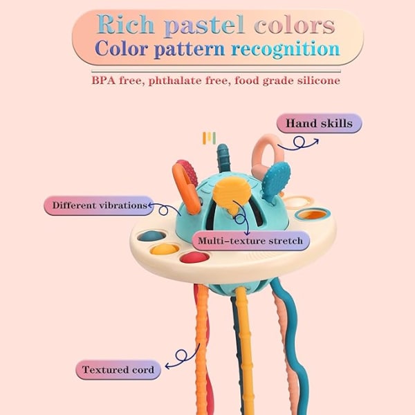 Interaktiv leksak med draglina i silikon för småbarn - Lärorikt!