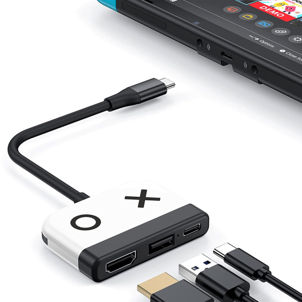 (Vit) Switch Dock för Nintendo Switch OLED, 3-i-1 TV-adapter med 4K HDMI, USB 3.0-port, 65W Type-C PD-laddning, bärbar reseadapter för Nintendo Switch/Switch OLED