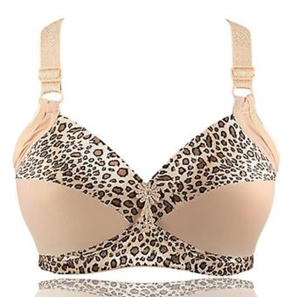 Kvinnors plus size bh leopardmönster trådfri bh justerbar bh tunn kupa underkläder 40d Svart