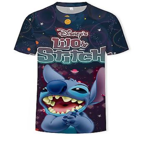 6-10 år Barn Pojkar Flickor Disney Lilo & Stitch 3D Tryckt Kortärmad T-shirt Cartoon Casual Tee Toppar Sommar T-shirts (8-9 år B)