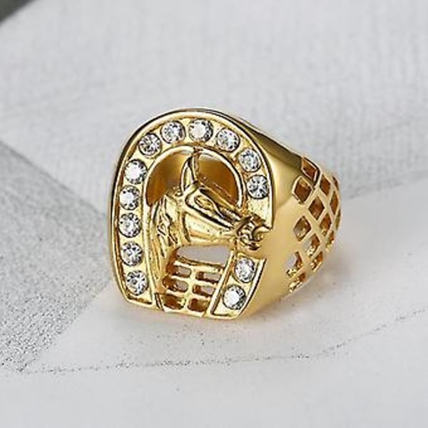 Fashion Zircon Inlaid Guld Färg Häst Män Bröllop Ring Hip Hop Punk Smycken 11 2257-Silver